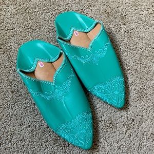 Genuine Morrocan turquoise embroidered slippers